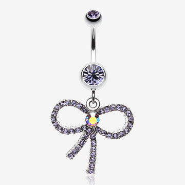 Sparkling Ribbon Dangle Belly Ring-Tanzanite